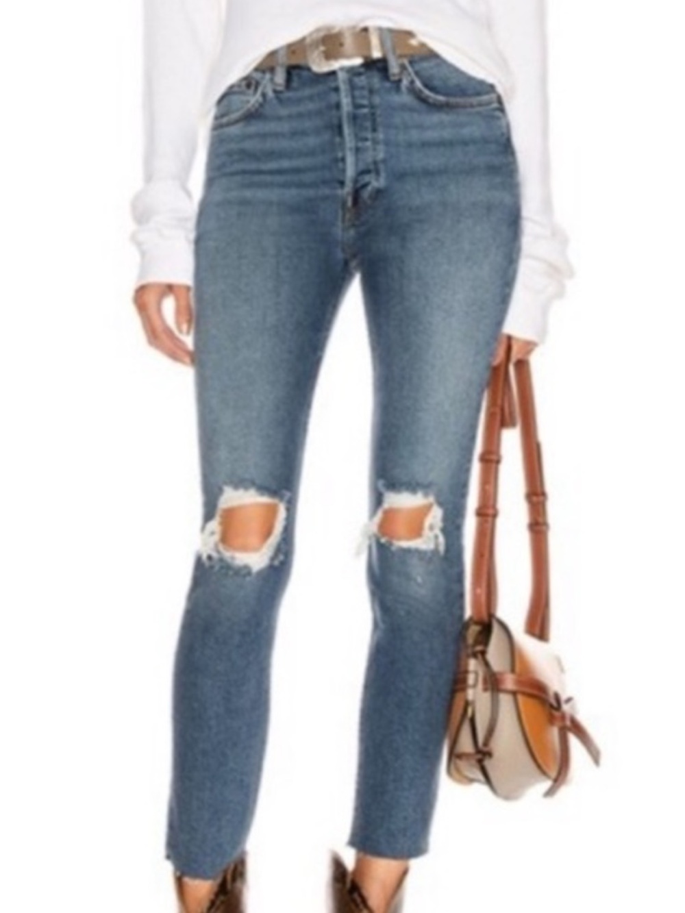 Re/Done 90's High Rise Ankle Crop Jeans in Dusk Destroy